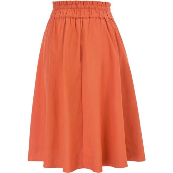 Women Casual Cotton Linen Skirts Frill Tie Waist A-Line Midi Skirt - Picture 2 of 14